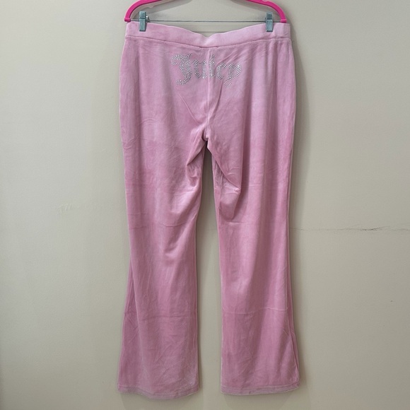 Juicy Couture Pink Velour Tracksuit Set Bling Rhinestone Logo Crewneck Joggers L - Picture 7 of 12